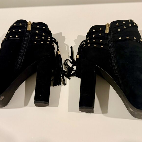 Women's Black Suede Ankle Boots Gold Studded with Tassels 7.5 - Picture 7 of 8